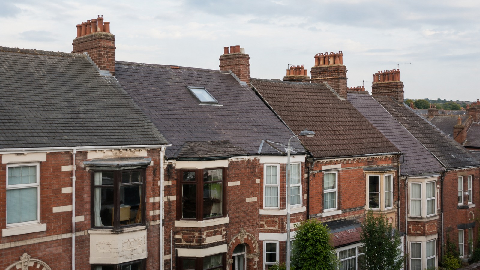 Traditional British roofscape representative of older Chester housing
